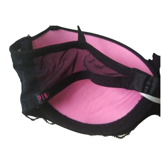 Victoria Secret PINK Womens Black Lace Trim Underwire Lightly Padded Bra 32C/B - Picture 8 of 11